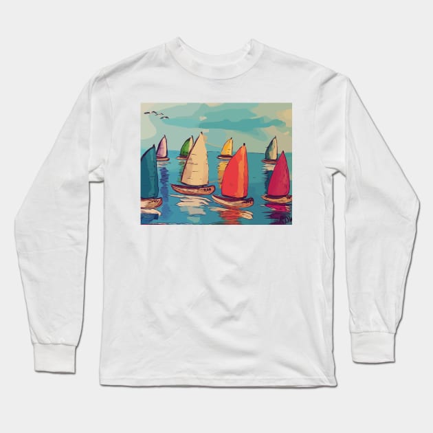 Sailboat illustration Long Sleeve T-Shirt by WelshDesigns